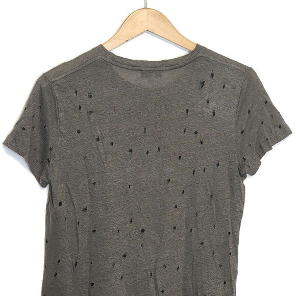 IRO Linen Distressed Crewneck Top Short Sleeve Gray T Shirt Casual Urban Boho XS - Picture 6 of 11